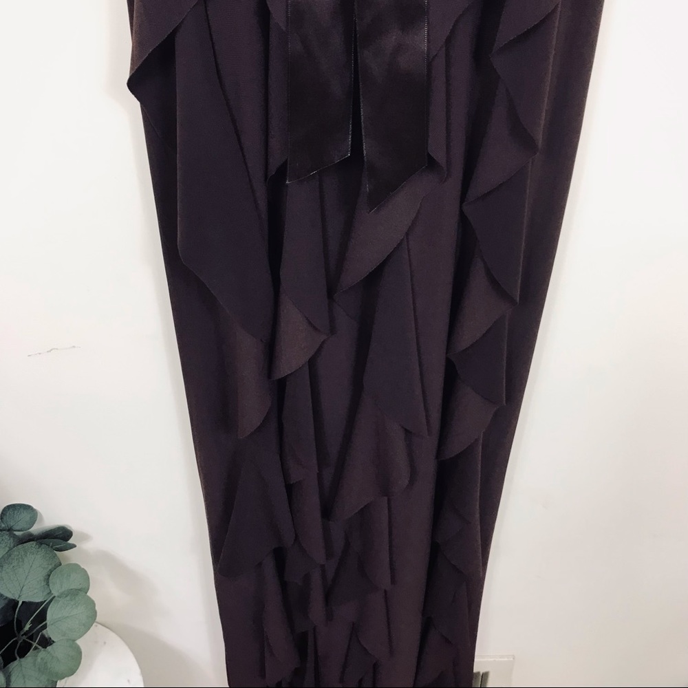 Betsy & Adam Long Formal Brown Ruffle Dress - Picture 7 of 9